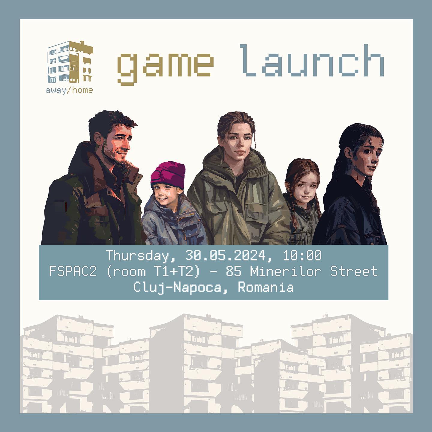 away-home launch banner featuring the characters in the game